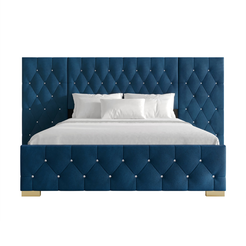 Titian Upholstered Wall Panel Bed, Queen, Navy Blue