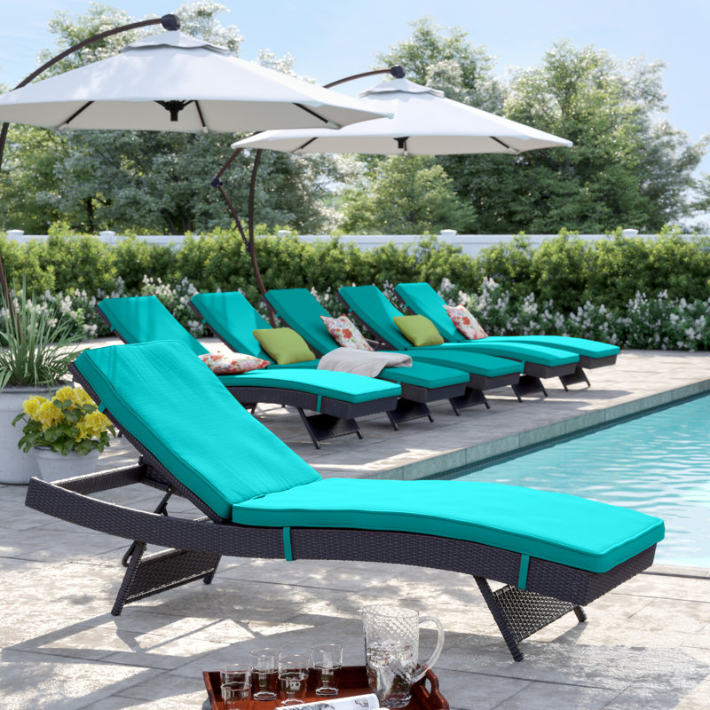 Convene Wicker Rattan Outdoor Patio Chaise Lounge Chairs in Espresso, Turquoise