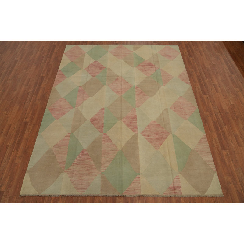 Tapis subtil à motif de losanges 8 x 10 avec des tons doux terreux