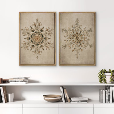 Vintage Floral Ornamental Botanical Framed Master Bedroom Wall Art Work 2 Pieces Print