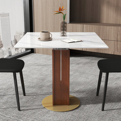 33.46" Morden Square Sintered Stone Conference Table With Solid Wood Base