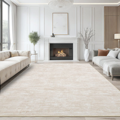 8x10 Washable Area Rugs for Living Room Non-Slip Non-Shedding Modern Abstract Rug for Bedroom, Low Pile Stain-Resistant Soft Neutral Carpet for Dining Room Nursery Home Office, Beige