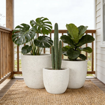 U_STYLE 3 pots de fleurs ronds pour l'extérieur MGO, pots de fleurs texturés mat avec trou de drainage pour patio