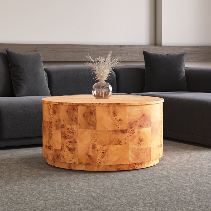 Gintare Arsenio Burl Wood Round Coffee Table, Brown
