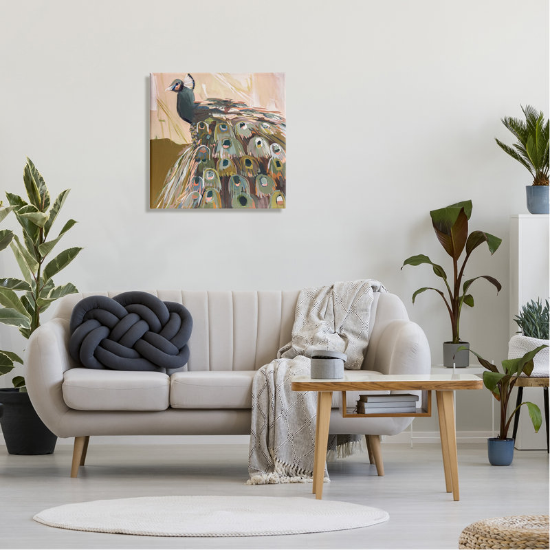 Paon abstrait sur toile par Jenny Westenofer, H 24 po x l 24 po x P 1,5 po