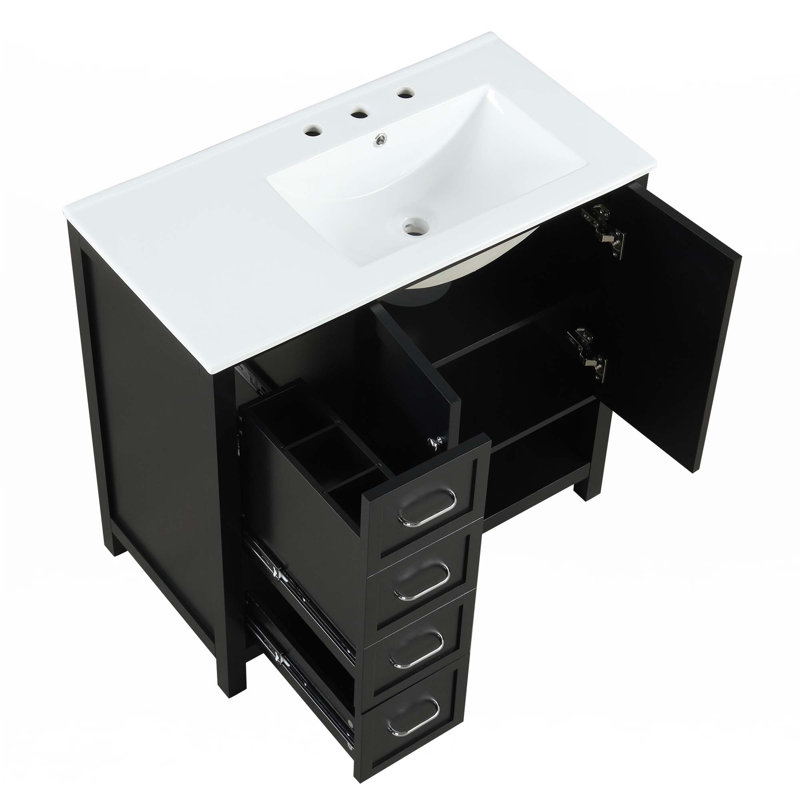Meuble-lavabo 36 po avec comptoir d'évier, Argent argent, Noir, noir, noir, noir
