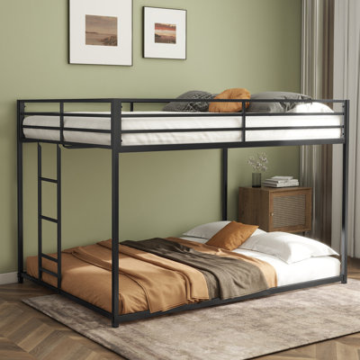 Adam Sturdy Full Over Full Bunk Bed Metal Black For Kids And Adult, Low Profile Full Over Full Bunk Bed With Ladder And Guardrails, Easy Climbing, Beds For Bedroom