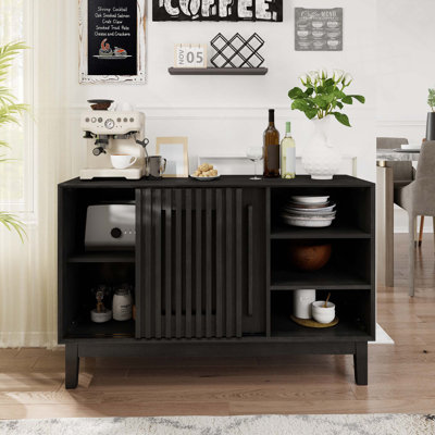 Farmhouse Fluted Sideboard Buffet Cabinet With Spacious Storage And Outlet Holes For Living Dining Kitchen Entryway Hallway