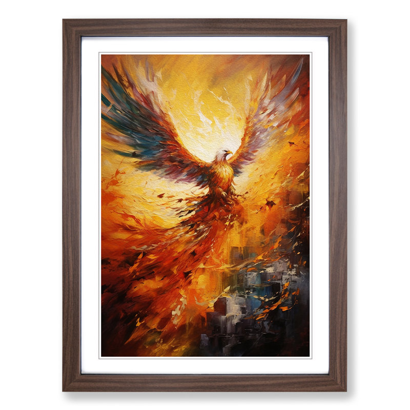 XYZ-FRM-V1223-5105 Phoenix Action - Single Picture Frame Print on Wood, 34cm H x 25cm W x 2cm D, Walnut