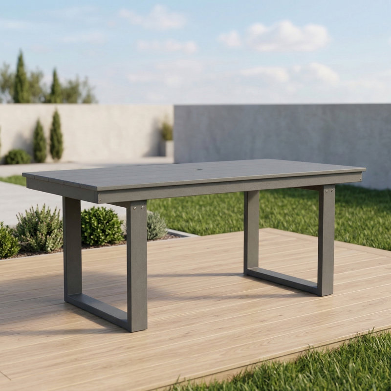 Outdoor dining and meeting table, finished in grey.