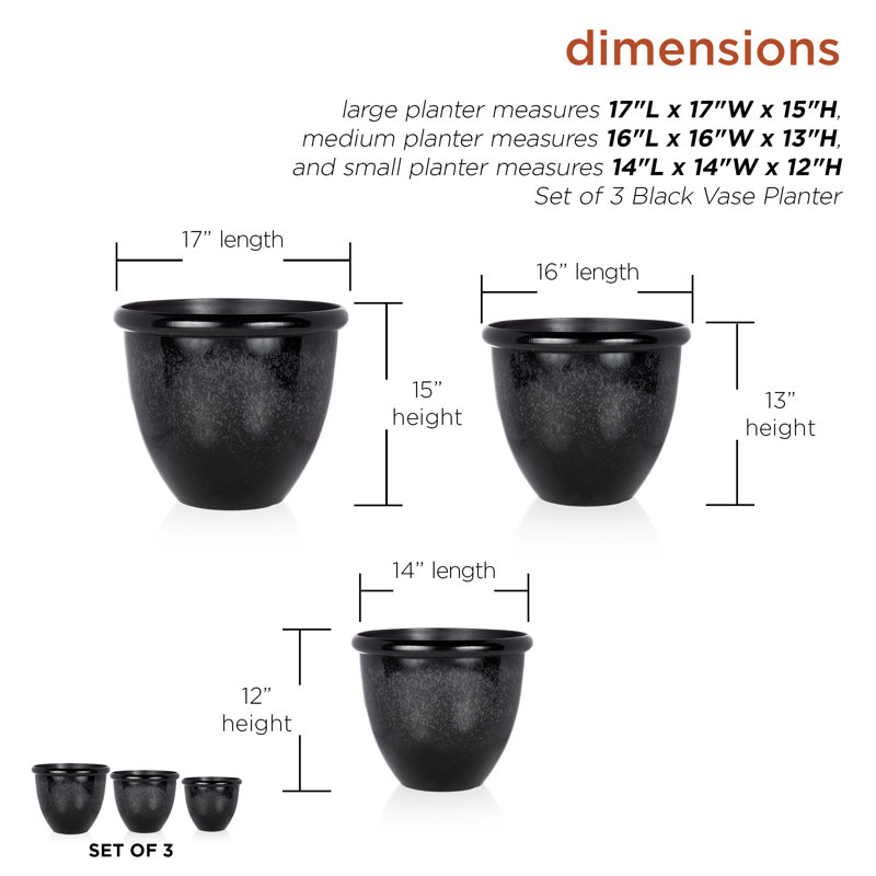 Ensemble de 3 pots à fleurs, Noir