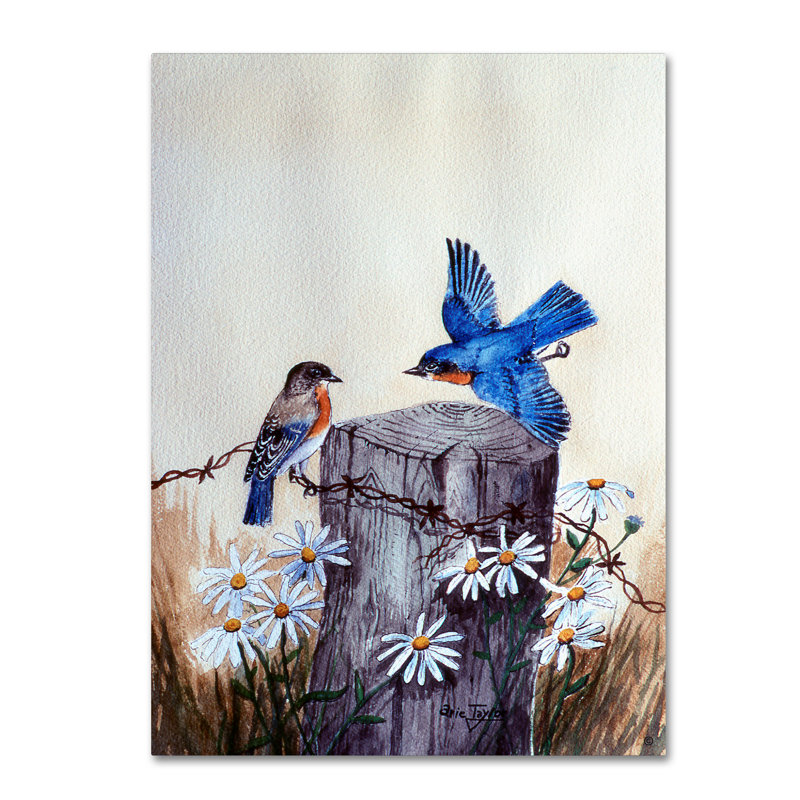 Dugazon «Bluebirds With Daisies 3», reproduction sur toile tendue, H 47 po x l 35 po