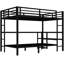 Lit superposé simple / noir en métal noir avec bureau, tablettes et - plusieurs options de placement, garde supérieur, assemblage facile par-dessus un lit simple, lumières à DEL, cadre de rangement, utilisation de l'espace 3D, conception sécuritaire