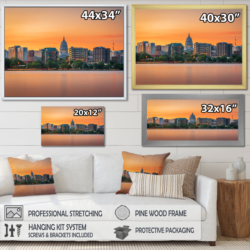 «Madison Wisconsin Skyline - Alabama Large», art mural, H 16 po x l 32 po x P 1 po, Cadre photo noir