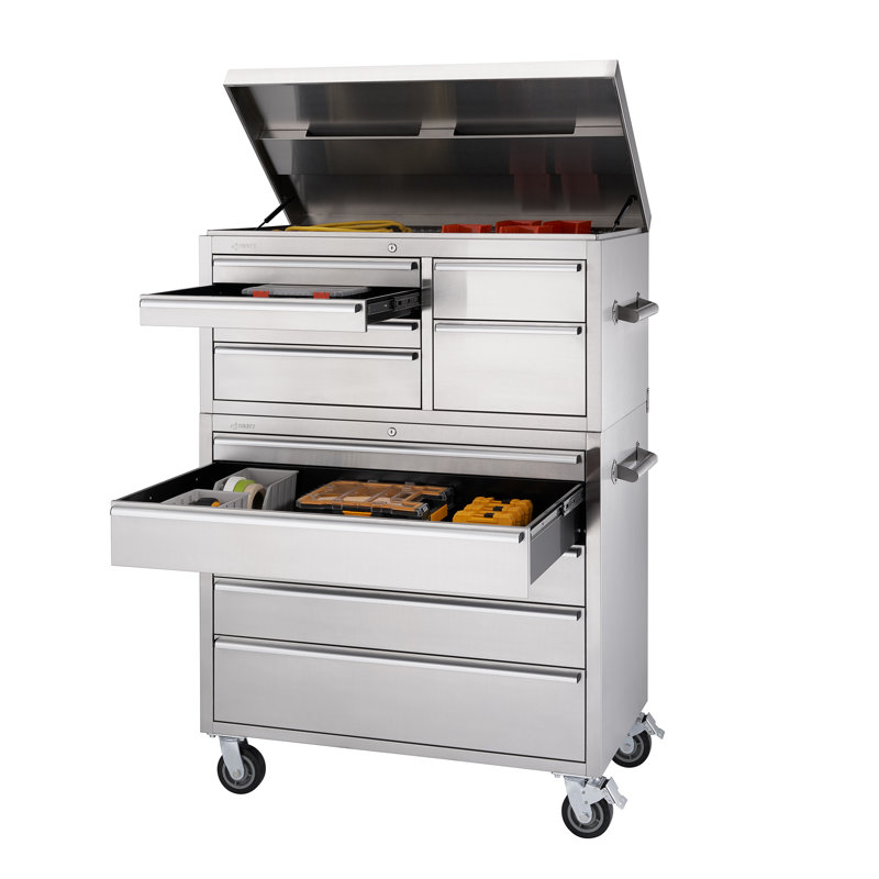 43 in. 11-Drawer Stainless Steel Rolling Tool Chest Combo