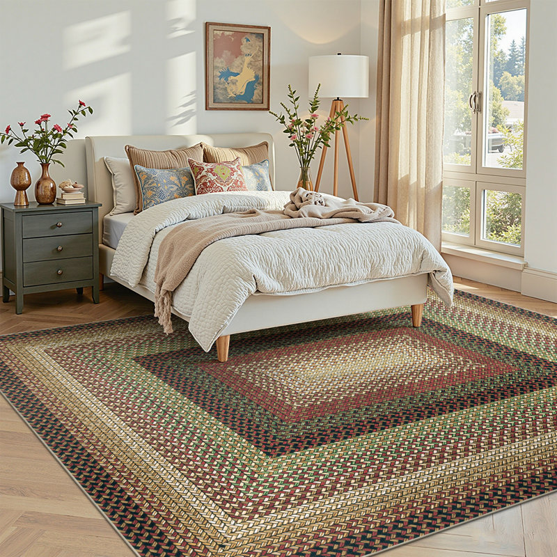Braided Print Large Area Rug, Rectangle 8' x 10', Yellow/Brown/Black/Red