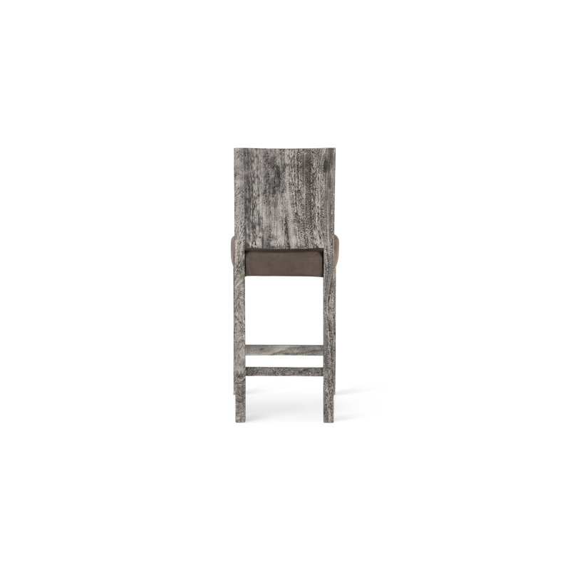 Gray Chamcha Wood Counter Stool with Upholstered Seat