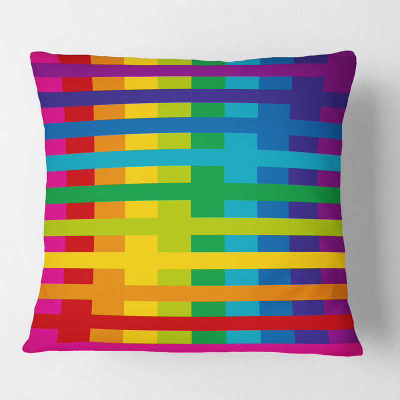 Motif géométrique simple aux couleurs de l'arc-en-ciel - Coussin décoratif Mid-Century, 16 po x 1 po