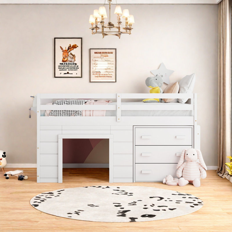 Lit mezzanine simple avec armoire et tablette, Blanc