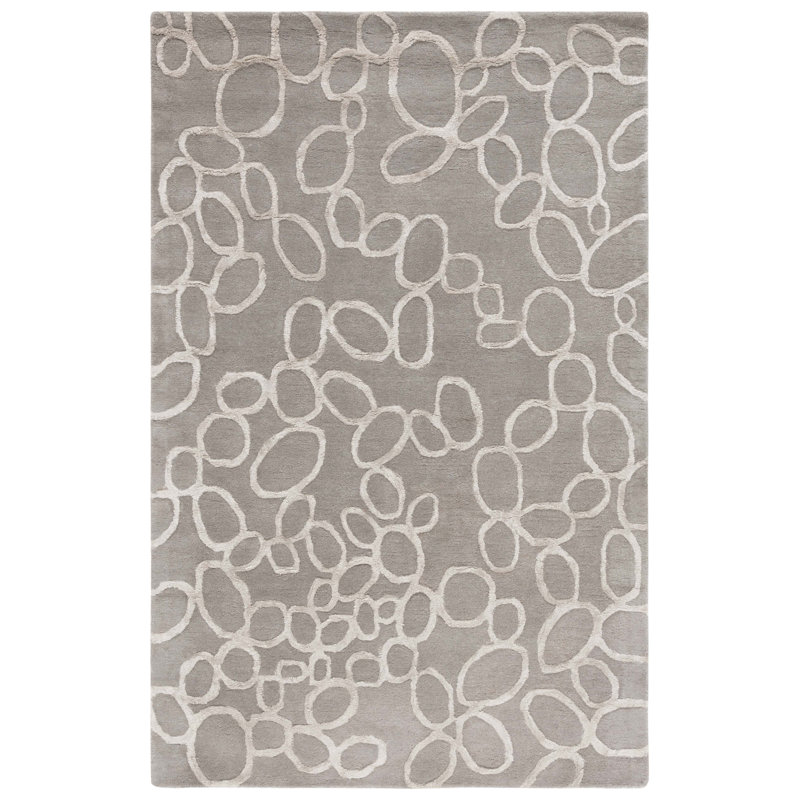 Claudian Hand Tufted Wool/Cotton/Viscose Geometric Rug in Grey, Rectangle 8'3" x 11'
