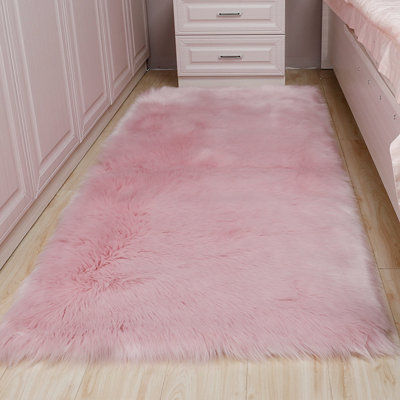 Retangular Super Soft Shaggy Area Rug Pink