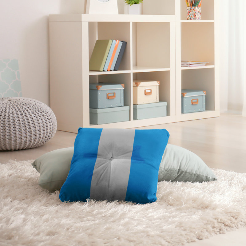  Coussin de sol touffeté, 26 po x 26 po, Bleu / Argent