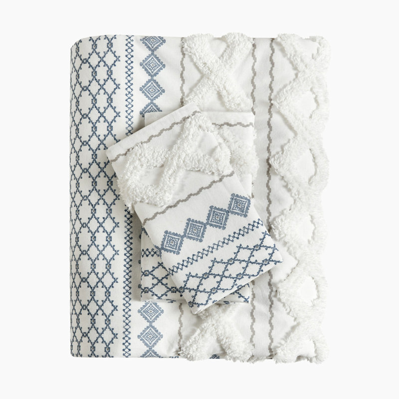 Housse de couette en chenille de coton très grand / très grand - imprimé, couvre-oreillers à ouverture superposée