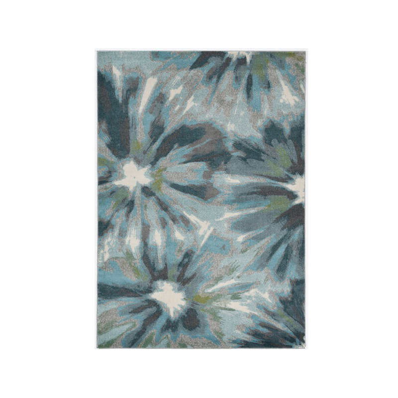 Tapis floral ivoire et gris 10 'x 13' sarcelle