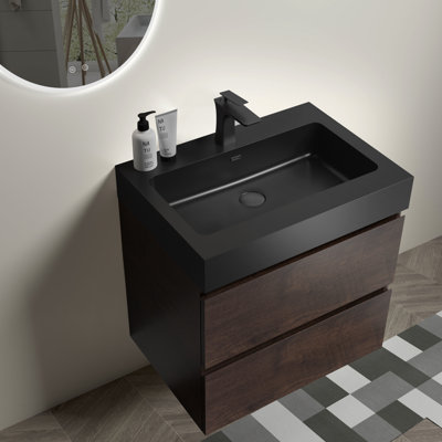 24" Bathroom Vanity - Walnut, Elegant Design, Sink Basin, Large Drawer Space, Silent Walnut Modern Style, Included, Ample Drawers, Sophisticated Finish
