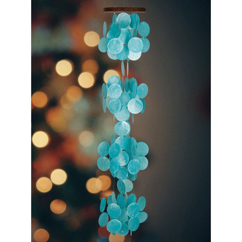 Azure Capiz Waterfall Wind Chime with Wooden Top