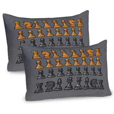 Ambesonne Board Game Pillow Sham 2 Pack Chess Pieces Pattern Charcoal Grey Apricot