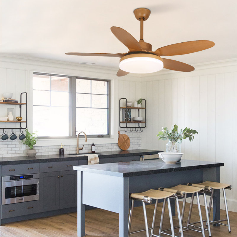 48-Inch Wood Color Ceiling Fan with Light & Remote
