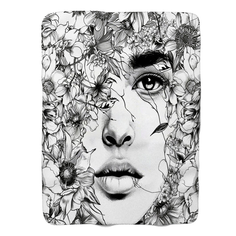 Minimalist Floral faces - 1 pièce Sherpa Premium, Grand lit