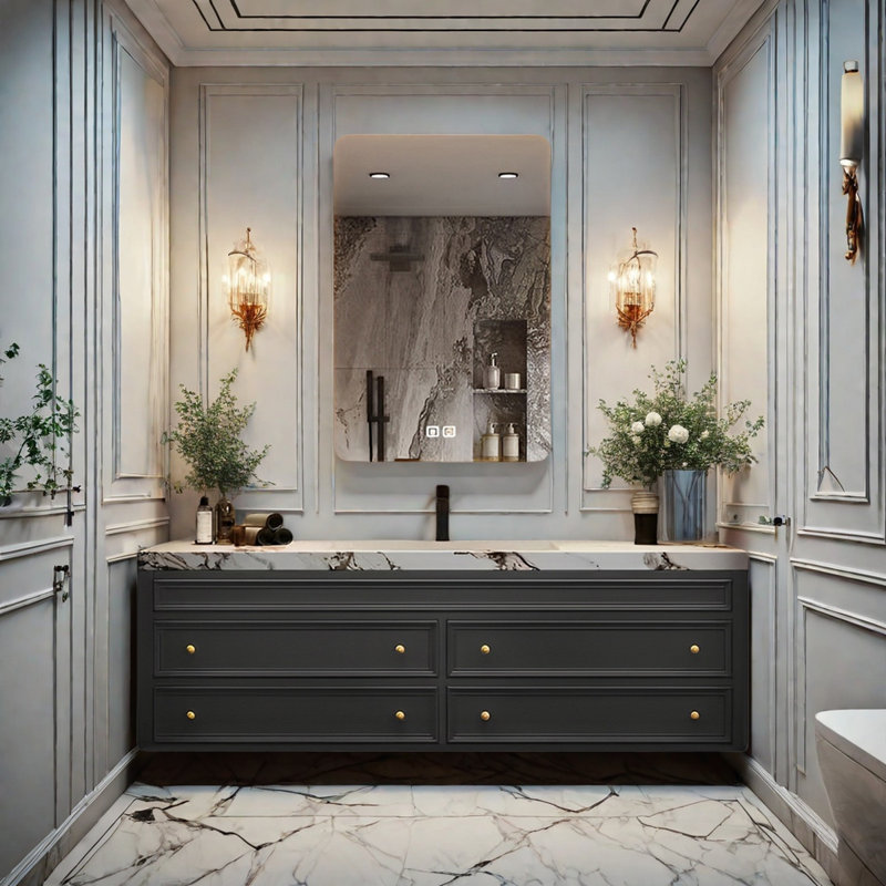 French modern rock plate bathroom cabinet, 19.68" H x 47.24" W x 19.68" D
