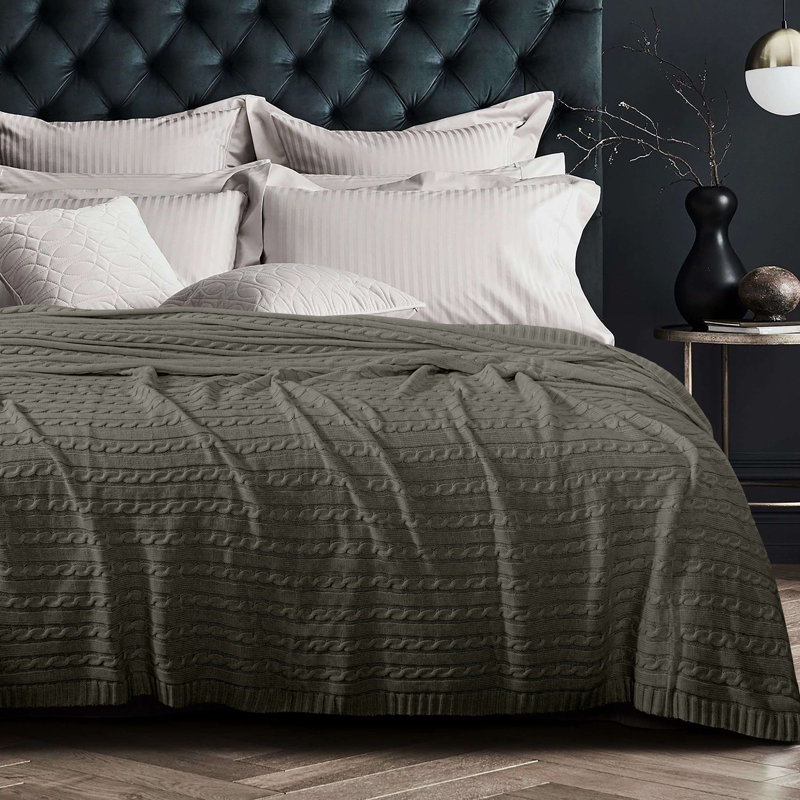 Couverture en coton tricoté , Gris, L 67 po x l 51 po