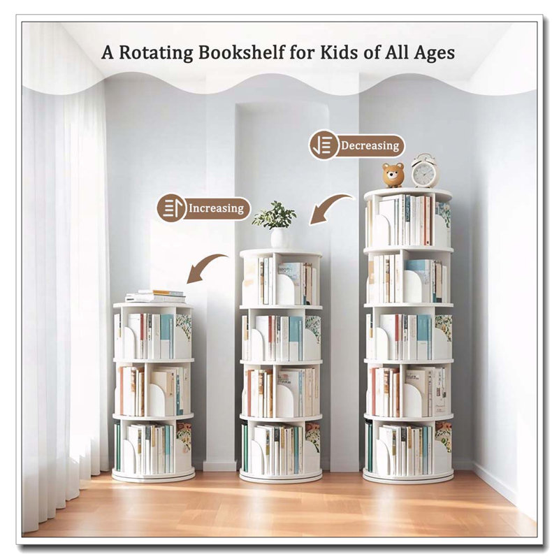 Bibliothèque rotative à 5 niveaux, 360 °, Blanc
