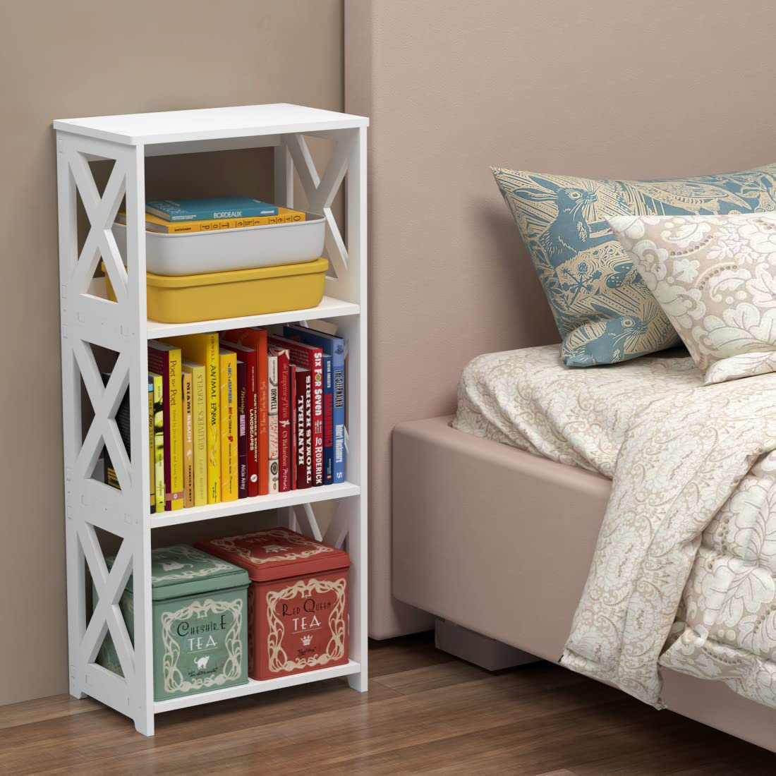 4 Tier Kids Small Bookshelf 3 Shelf, Book Organizer Storage Open Shelf  Rack, Display Shelves For Bedroom Living Room Bathroom Office, White