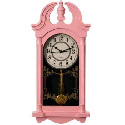  20" Vintage-inspired Plastic Grandfather Wall Clock With Realistic Wood-grain Finish Swinging Pendulum Battery-operated Decorative Accent For Home Office Living Room Kitchen Hallway