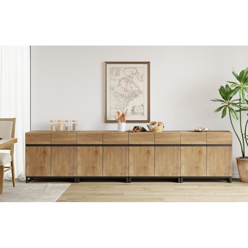 Aadam 4-In-1 Multifunctional Sideboard Buffet with Adjustable Shelf and Metal Base, Oak