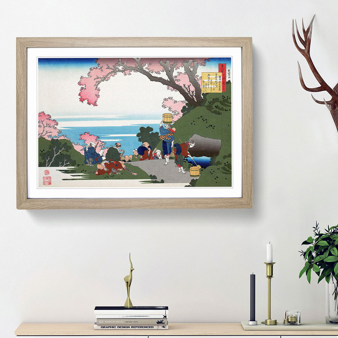 Beneath the Cherry Blossom Tree by Katsushika Hokusai - Framed Print
