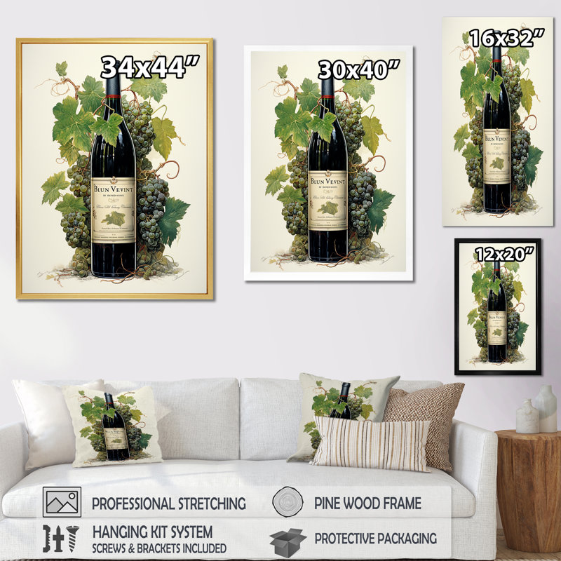 «French Red Wine Bordeaux Bounty I» sur toile, H 40 po x l 30 po x P 1,5 po, Cadre doré simple