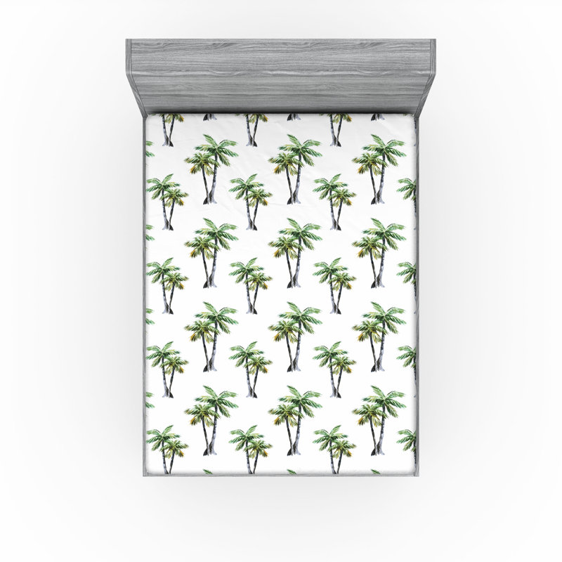 Drap-housse Ambesonne, paquet de 2, Drap-housse grand, Motif floral gris / vert / blanc