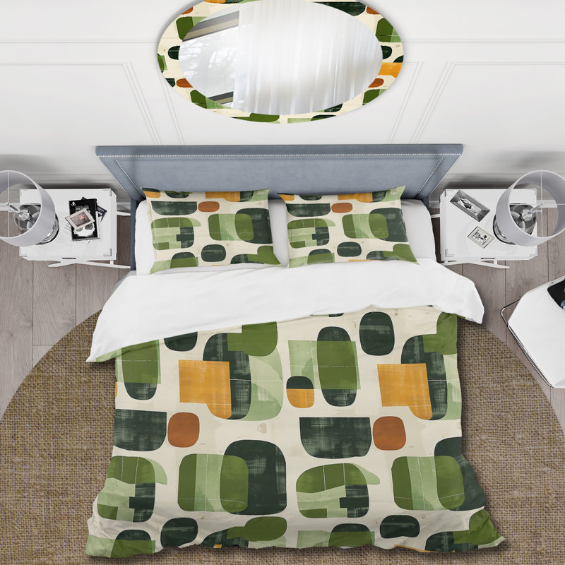 Ensemble de housse de couette vert orange Midcentury Shapes II - Midcentury