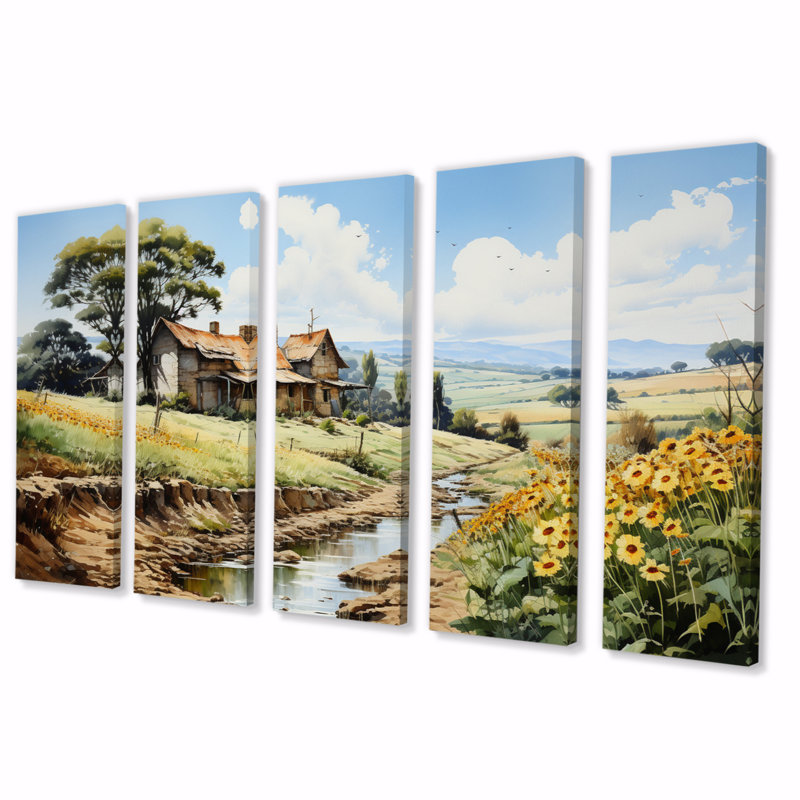 «Vietnam Rustic Countryside Charm - Impression sur toile - 5 panneaux égaux