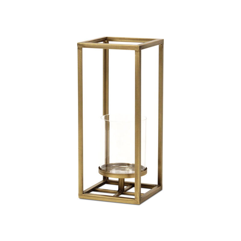 Pembertale Tall Square Gold Metal Lantern, 13" H x 5.5" W x 5.5" D, Gold