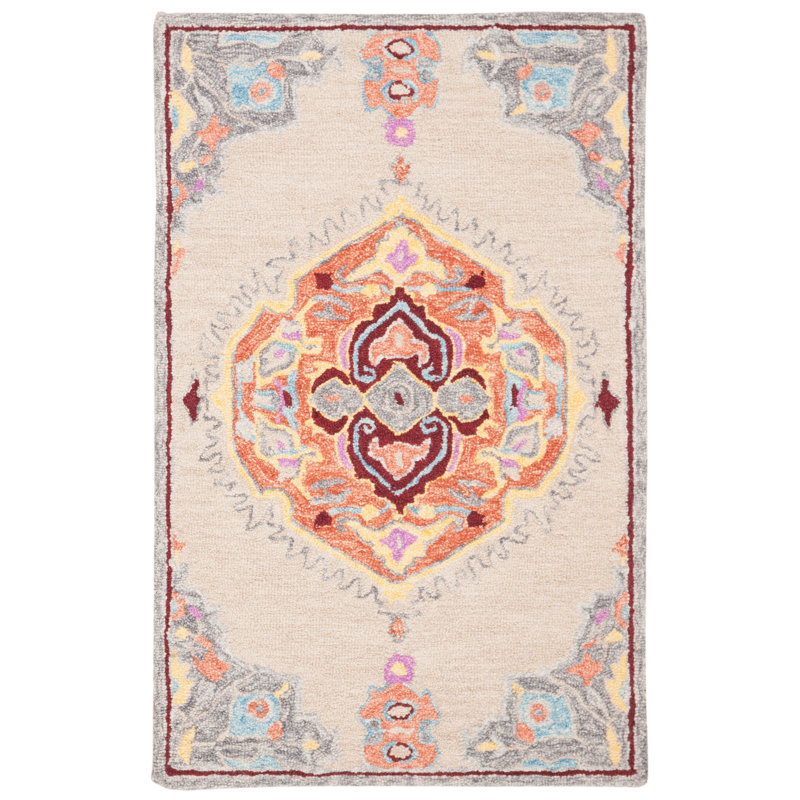 Tapis oriental beige / orange en laine / coton touffeté à la main Loar, Rectangle 2 pi 6 po x 4 pi