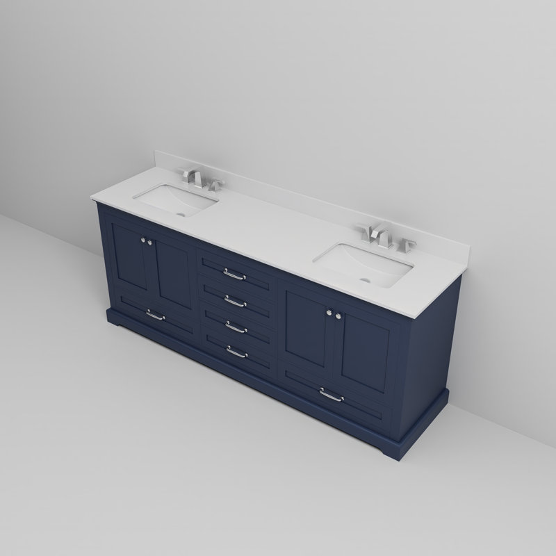 Ensemble de meuble-lavabo double 80 po Dukes, Marine, Marbre de culture blanc