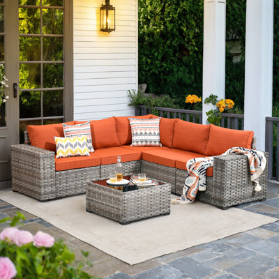 Baili 5 - Person Outdoor Wicker Sectional Seating Group with Cushions, Modern Modular Rattan Conversation Set, Patio Furniture Set with Wide Armrest
