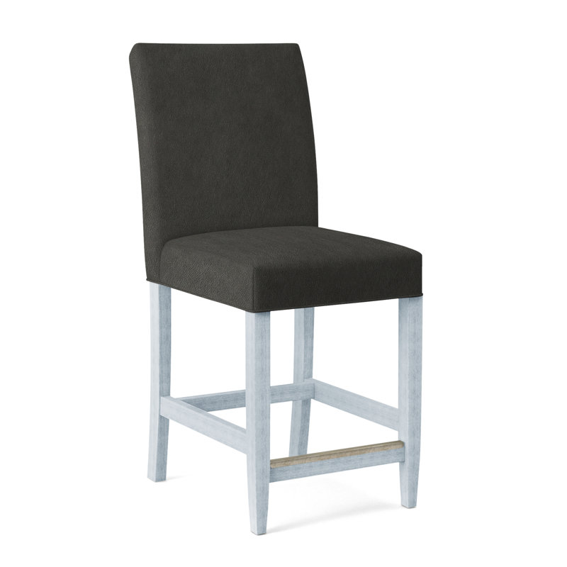 Manhattan Upholstered Stool with Solid Wood Frame, Green and Blue Stripe; 0252-54, Sea Glass Finish