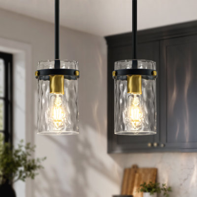 Levona 1 - Light Large Kitchen Island Pendant With Clear Hammered Glass Shade(set Of 2)
